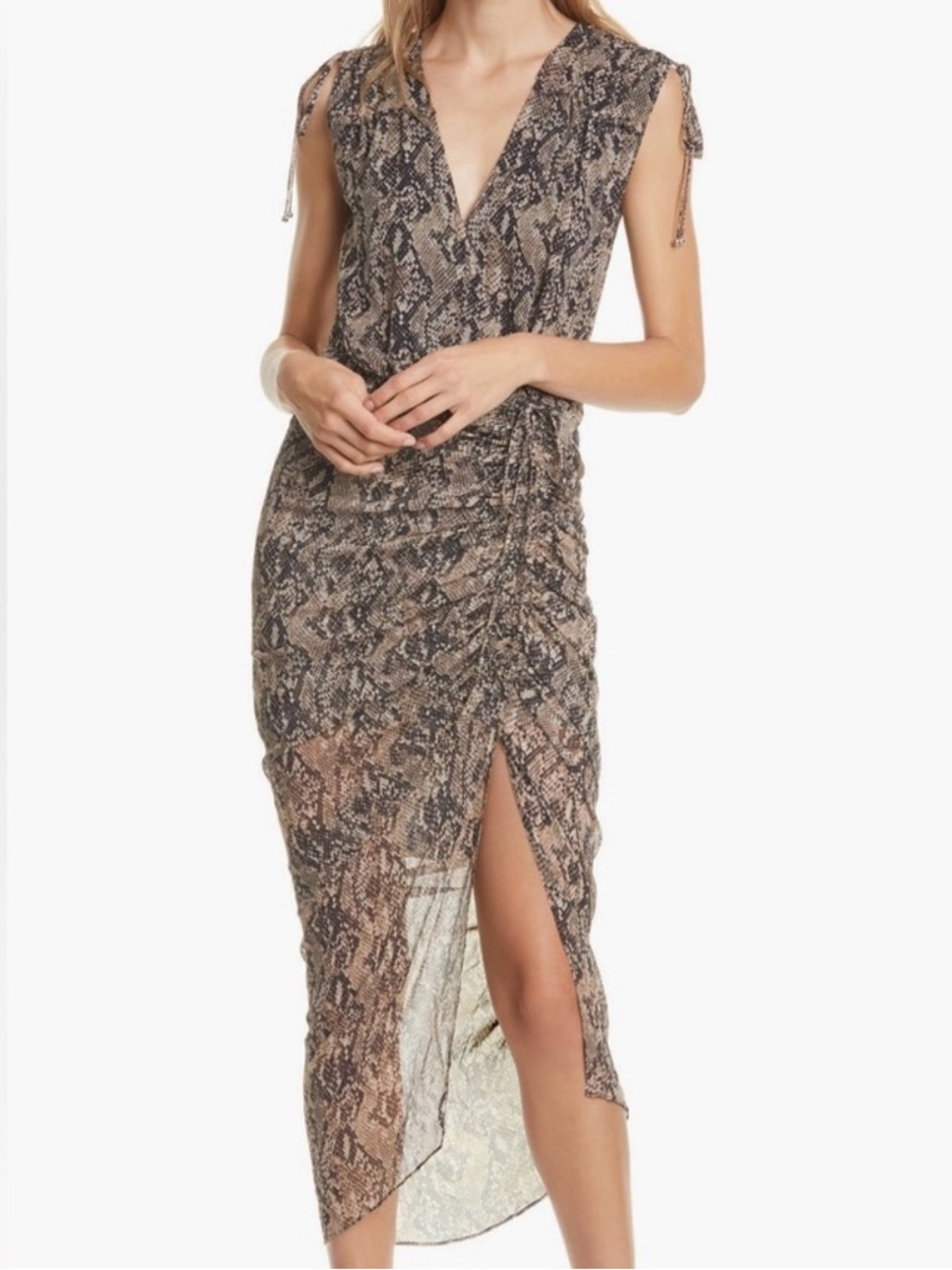 Veronica Beard Teagan Snake Ruched Midi Dress